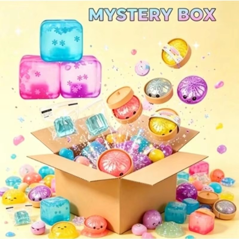 Mystery Box Blind Bag - 100種類以上のランダムスタイルのスクイッシー・サプライズ・ブラインドボックス、かわいいストレス解消スクイーズ・フィジェットトイ、アソートされたノベルティ感覚デスクギフト